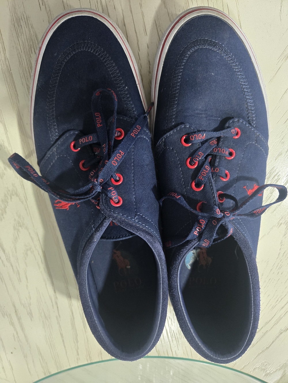 Polo by Ralph Lauren Mens Navy Canvas Sneakers with Red Accents